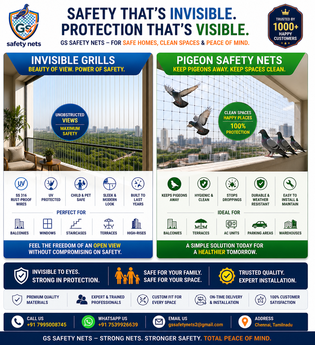 Invisible Grills and Pigeon Safety Nets